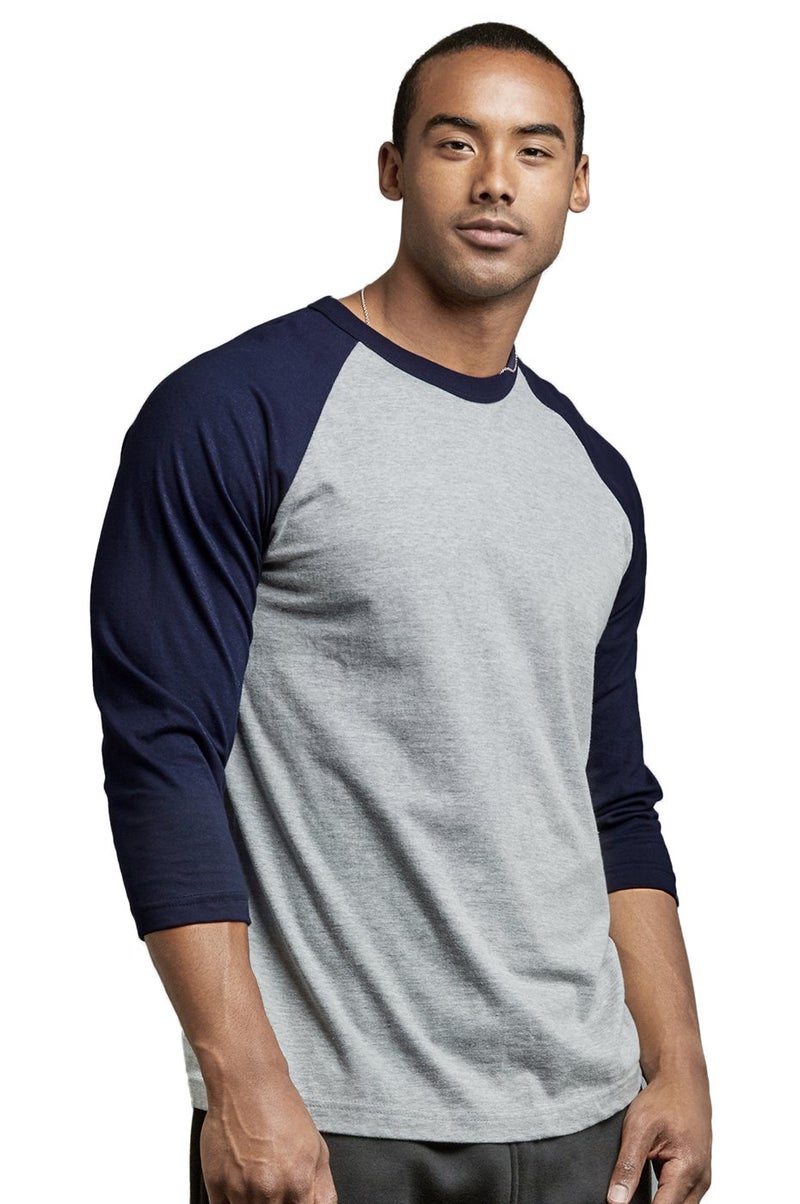 TOP PRO Men's 3/4 Sleeve Casual Raglan Jersey Baseball Tee Shirt (M, Navy/Light Gray) - Image 3